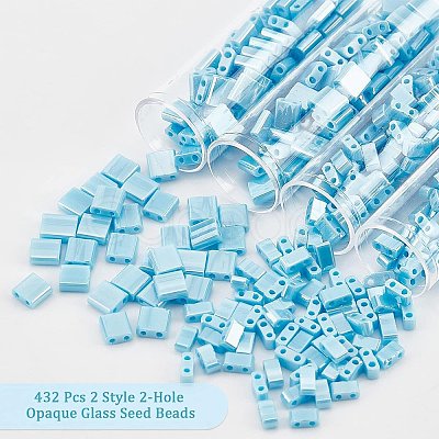 432Pcs 2 Style 2-Hole Opaque Glass Seed Beads SEED-NB0001-71-1
