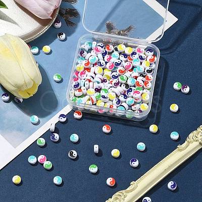 200Pcs Printed Opaque Acrylic Beads OACR-FS0001-54-1