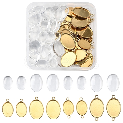 DIY Oval 304 Stainless Steel Cabochon Connector & Pendant Making Kits DIY-FS0008-31-1