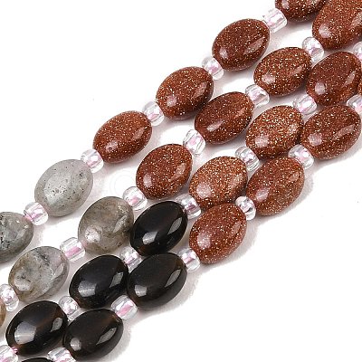 Cherry Quartz Glass & Natural Labradorite & Synthetic Goldstone & Obsidian Beads Strands G-Z135-A04-1
