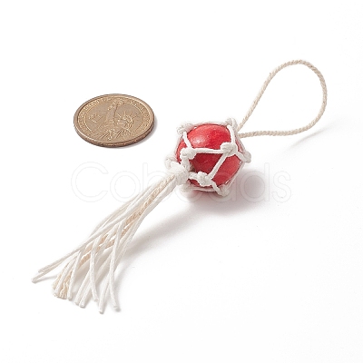 Natural Wood Bead Tassel Pendant Decoraiton HJEW-JM00953-1