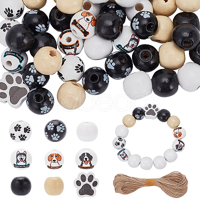 180Pcs 9 Styles Printed Wood Beads WOOD-SC0001-49-1