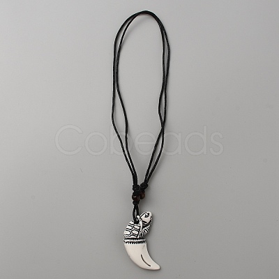 Horn with Tortoise Shape Resin Pendant Necklace with Wax Ropes NJEW-WH0015-53B-1