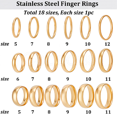 18Pcs 18 Styles 201 Stainless Steel Finger Rings RJEW-SC0001-37G-1