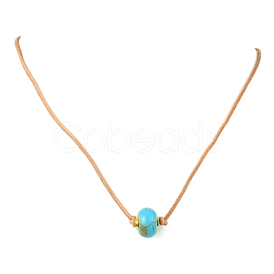 Rondelle Synthetic Turquoise European Bead Cowhide Leather Cord Choker Necklaces NJEW-JN04984-1