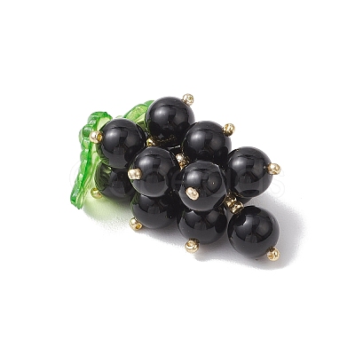 Natural Black Onyx(Dyed & Heated) Handmade Round Beaded Fruit Pendants PALLOY-MZ00791-03-1