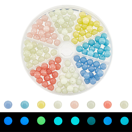 Nbeads 128Pcs 8 Colors Synthetic Luminous Stone Round Beads G-NB0003-98-1