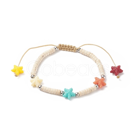 Dyed Synthetic Turquoise(Dyed) Heishi Beaded Bracelets with Dyed Synthetic Coral Starfish BJEW-JB09194-02-1