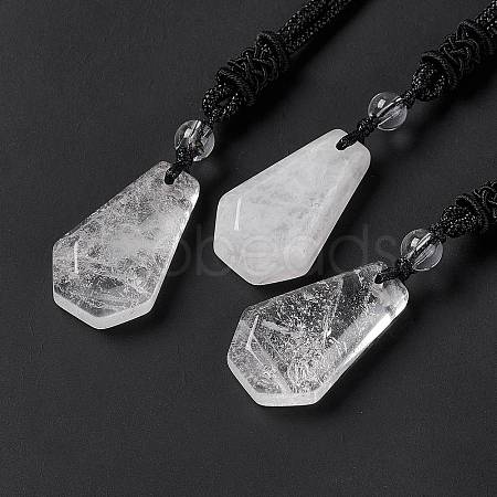 Natural Quartz Crystal Hexagon Pendant Necklace with Nylon Cord NJEW-G094-A07-1