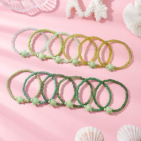 12Pcs Dyed Synthetic Turtle Bracelets BJEW-JB13502-02-1