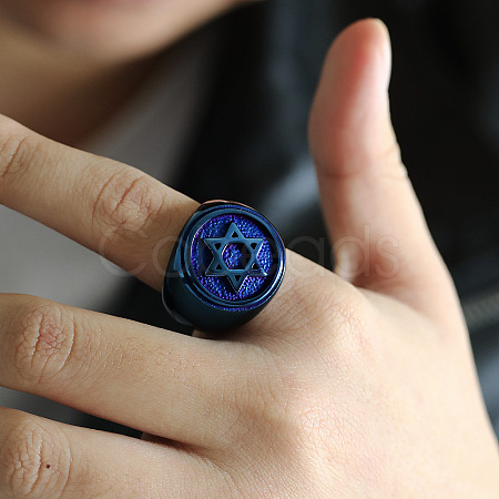 Star of David Pattern 304 Stainless Steel Finger Rings for Men FS-WGD55C6-05-1
