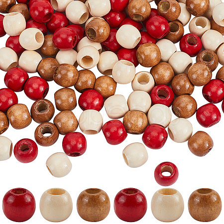 180Pcs 3 Colors Dyed Wood European Beads WOOD-GF0002-08-1