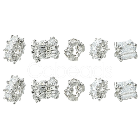 10Pcs 5 Styles Brass Micro Pave Cubic Zirconia Beads KK-CJ0004-20-1