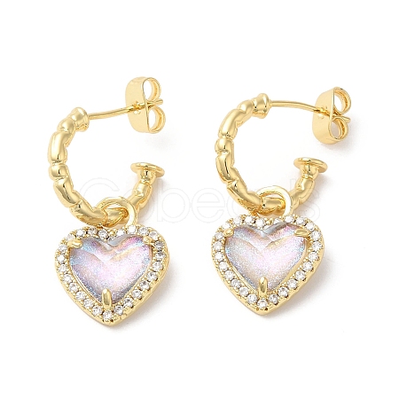 Glass Heart Dangle Stud Earrings with Cubic Zirconia EJEW-F316-06G-01-1