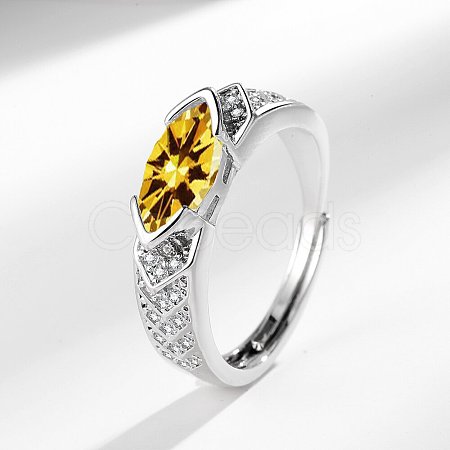 Horse Eye Brass Micro Pave Cubic Zirconia Finger Rings FS-WG116FD-08-1