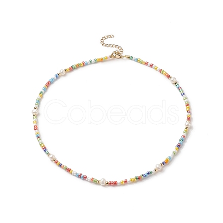 Natural Pearl & Glass Beaded Necklace for Women NJEW-JN04241-1