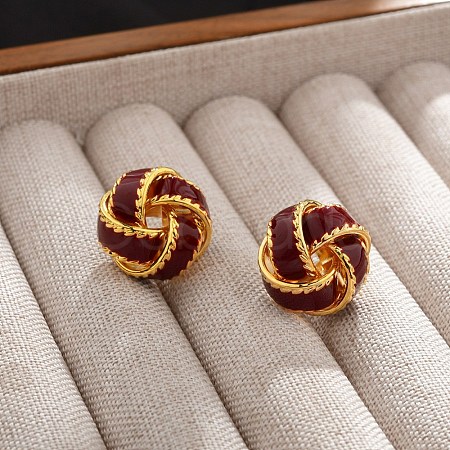 Twist Brass Enamel Stud Earrings for Women EJEW-U055-05G-1