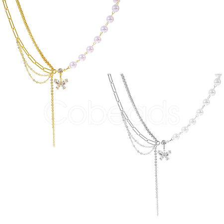 2Pcs 2 Colors Alloy Crystal Rhinestone Butterfly Pendant Necklaces NJEW-HY0001-30-1