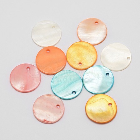 Dyed Natural Flat Round Shell Pendant SHEL-P003-06-1