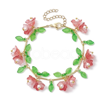 Flower Glass & Acrylic Charm Bracelets BJEW-JB10443-03-1