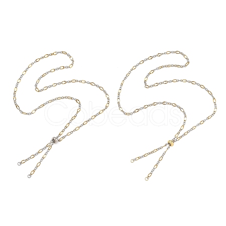 2Pcs Adejustabel Two Tone 304 Stainless Steel Oval Link Chains Necklace Making AJEW-JB01667-1