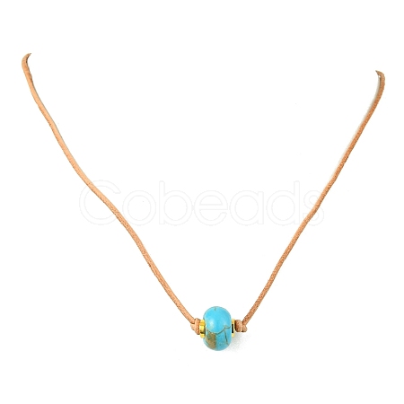 Rondelle Synthetic Turquoise European Bead Cowhide Leather Cord Choker Necklaces NJEW-JN04984-1