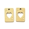 Ion Plating(IP) 316L Surgical Stainless Steel Charms, Nickel Free, Laser Cut, Playing Card with Heart Charm, Real 18K Gold Plated, 14x8.5x1.5mm, Hole: 1.6mm