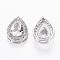 Brass Micro Pave Cubic Zirconia Slide Charms, Rack Plating & Long-Lasting Plated, Cadmium Free & Nickel Free & Lead Free, Real Platinum Plated, teardrop, 16x12x7.5mm, Hole: 1.5x2~6mm