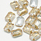 Pointed Back Glass Rhinestone Cabochons, Faceted, Rectangle Octagon, Light Colorado Topaz, 14x10x4mm