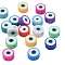 Handmade Polymer Clay Beads, Flat Round with Evil Eye, Mixed Color, 10x5mm, Hole: 1.8mm, 100pcs/Box