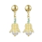 Handmade Glass Seed Beads Flower Stud Earrings, with Plastic Pearl, Golden, Lemon Chiffon, 39x14mm