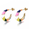 Brass Enamel Half Hoop Earrings EJEW-S210-017-NR-4