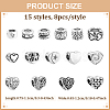 120Pcs 15 Styles Tibetan Style Alloy European Beads MPDL-ME0001-01-2