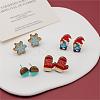 4 Pairs Snowflake & Glove & Christmas Gnome Printed Wood Stud Earrings EJEW-OY001-04-1