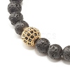 Natural Lava Rock & Cubic Zirconia Round Beads Stretch Bracelet BJEW-JB07200-6