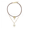 Zinc Alloy Crystal Rhinestone Sun Star Pendant PU Leather Cord Double Layer Necklaces for Women FS-WGD520A-01-3
