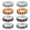 8Pcs 4 Colors Rhinestone Elastic Finger Rings for Women RJEW-ME0001-03-1