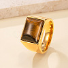 304 Stainless Steel and Natural Tiger Eye Finger Rings FS-WGCBD79-01-1