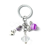 Gemstone Chip & Alloy Heart Pendant Keychain with Angel Acrylic Charm KEYC-JKC00541-2