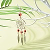 Tibetan Style Alloy Flat Round Net/Web & Feather Pendants HJEW-JM00543-02-2