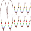 Wood Cross with Acrylic Beaded Pendant Necklaces for Women NJEW-AB00011-1