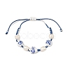 Adjustable Handmade Chinoiserie Floral Printed Porcelain Heart Beads & Natural Pearl Braided Bead Bracelets for Women BJEW-JB14209-3