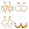 4 Pairs 4 Styles Rattan Dangle Stud Earrings EJEW-SP0001-16B-1