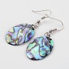 Oval Platinum Tone Brass Natural Paua Shell Dangle Earrings EJEW-M060-03-01-1