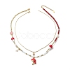 2Pcs 2 Style Alloy Enamel Mushroom Pendant Necklaces Set NJEW-JN04095-1