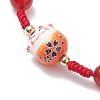 Fortune Cat Handmade Porcelain & Natural Carnelian & Acrylic Braided Bead Bracelets BJEW-JB10504-3