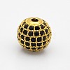 CZ Brass Micro Pave Grade AAA Black Color Cubic Zirconia Round Beads KK-O065-10mm-01G-NR-1