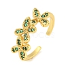 Flower Rack Plating Brass Micro Pave Cubic Zirconia Open Cuff Rings for Women RJEW-N047-01G-05-RS-1