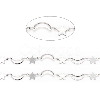 Tarnish Resistant 304 Stainless Steel Moon & Star Link Chains CHS-F015-03P-1