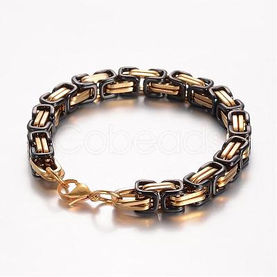 201 Stainless Steel Byzantine Chain Bracelets BJEW-K134-01C2-8mm-1